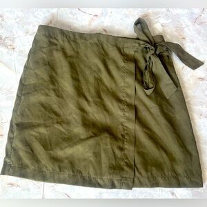 Hyfve Army Green Mini Suede Faux Side Tie Knot Wrap Skirt